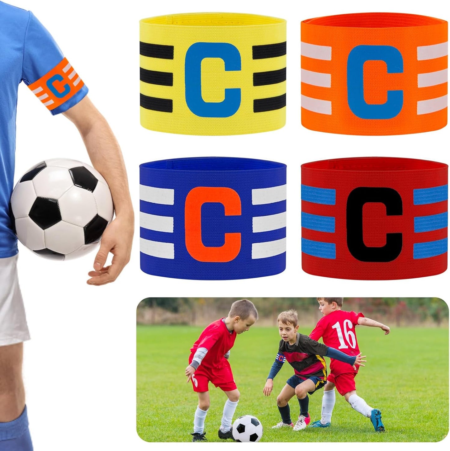Brassard Capitaine de Football UNINGYI - 4 Pièces Ajustables pour Enfants et Adultes, Idéal pour les Jeunes Athlètes
