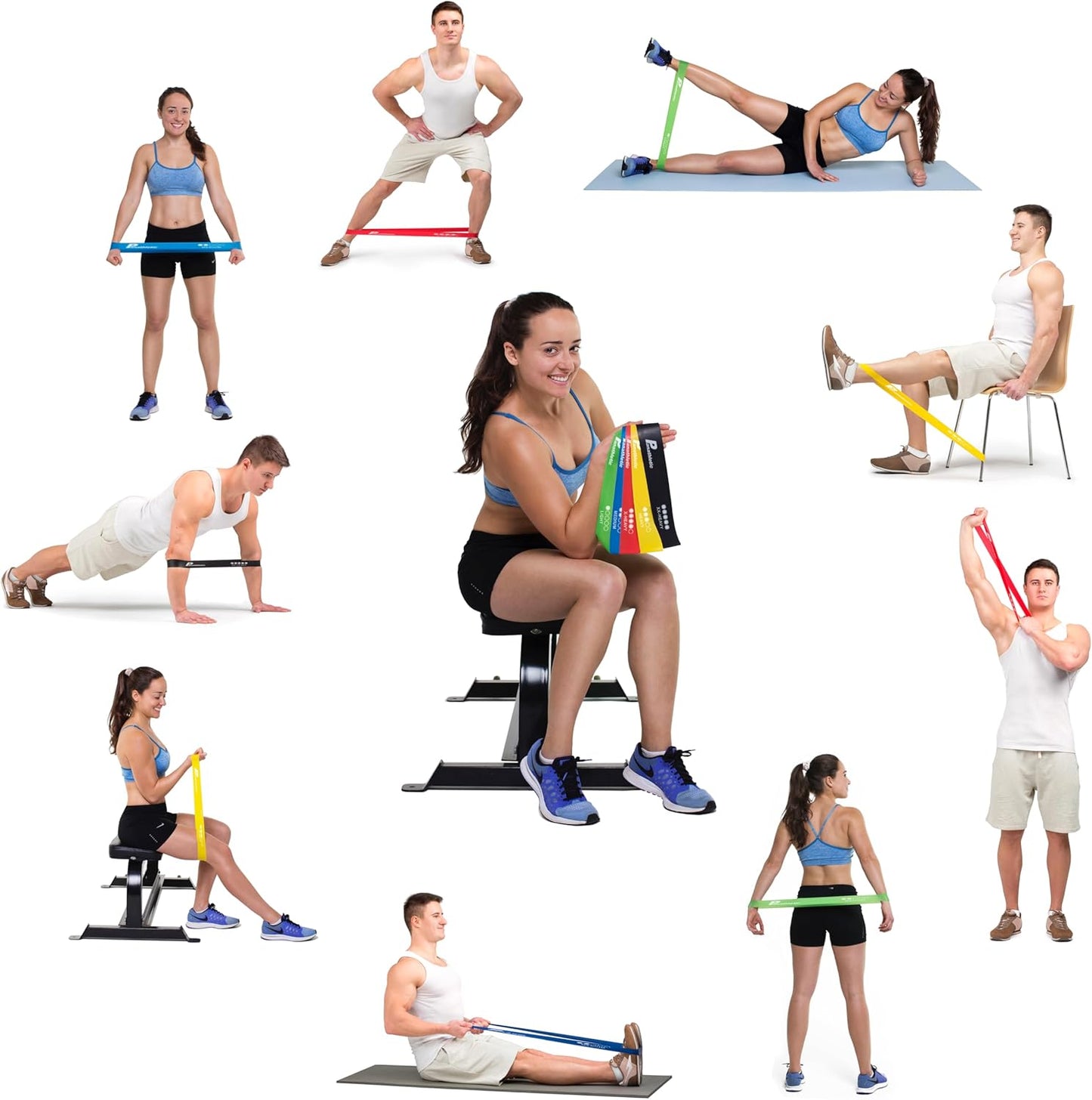 Set de 5 Bandes Élastiques de Fitness - 5 Niveaux de Tension, Guide d'Exercices Inclus, Ebook en Français, Sac de Transport Offert - Idéal pour Musculation et Renforcement Musculaire