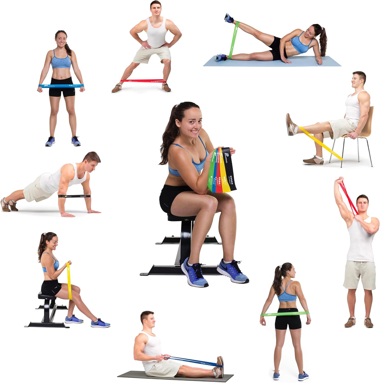 Set de 5 Bandes Élastiques de Fitness - 5 Niveaux de Tension, Guide d'Exercices Inclus, Ebook en Français, Sac de Transport Offert - Idéal pour Musculation et Renforcement Musculaire